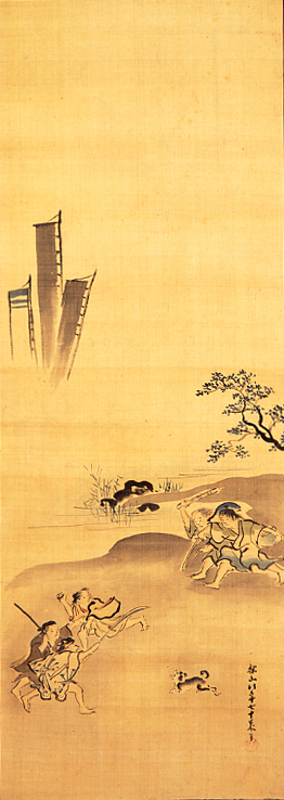 鶴澤探山「五節句図」より「端午 印地打ち」（1724 年）