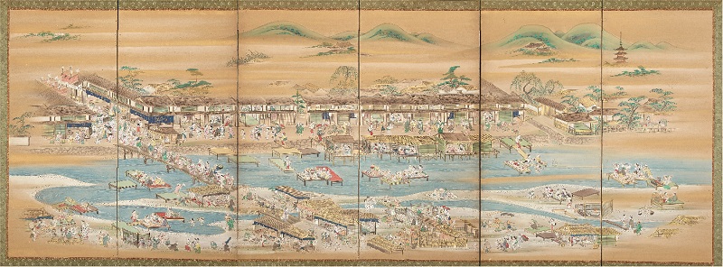 【初公開】　四条河原遊楽図屏風　京都府（京都文化博物館管理）