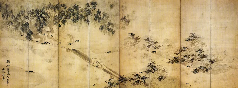 柳下童子図屏風