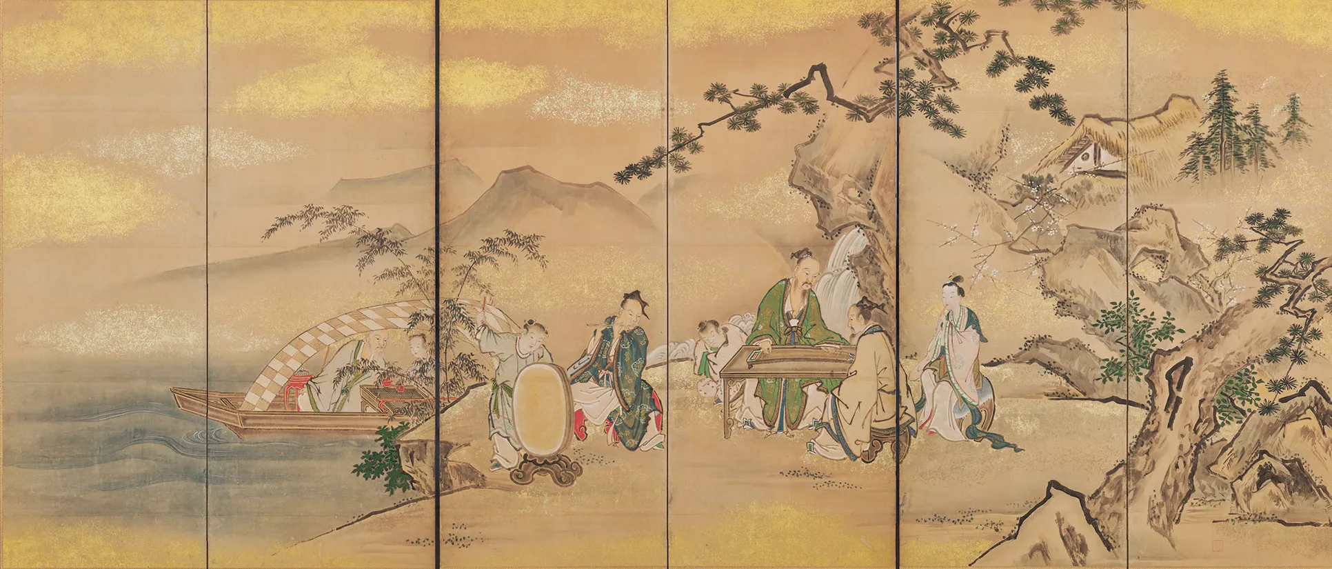 琴棋書画図屏風