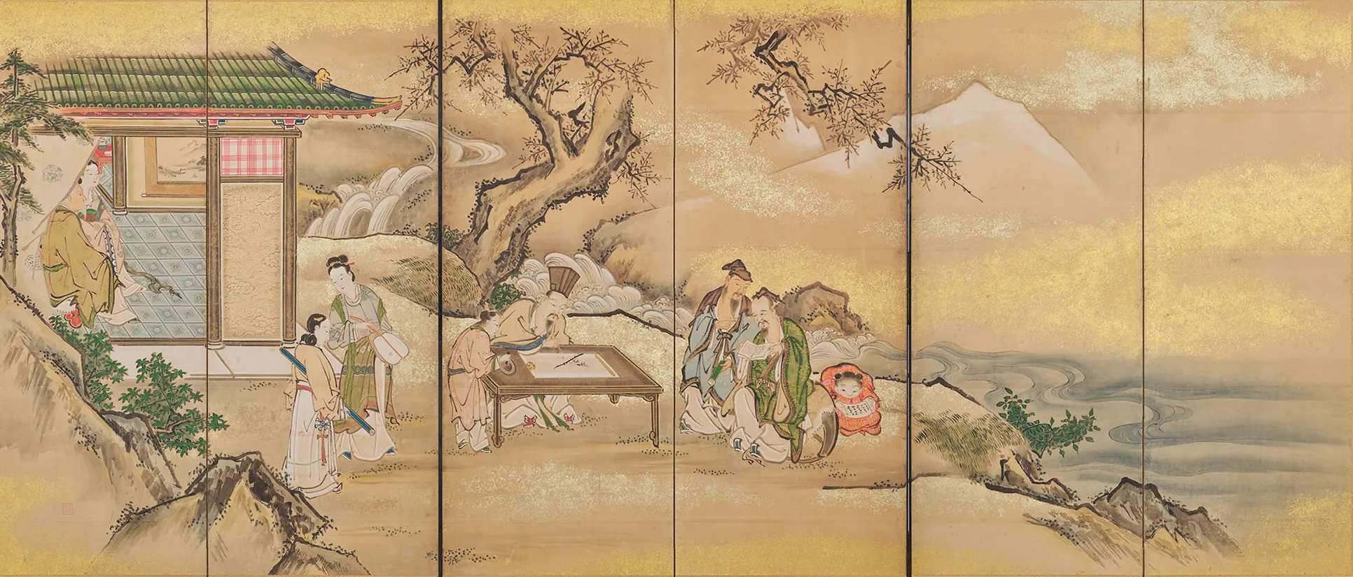 琴棋書画図屏風