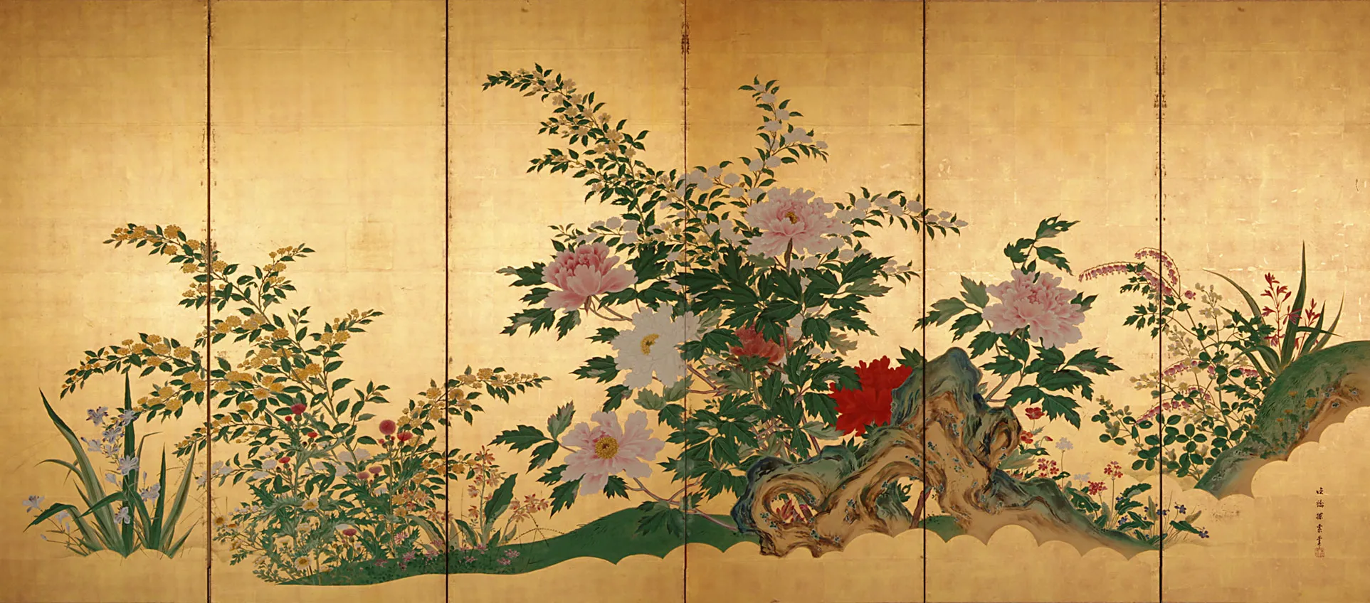 草花図屏風