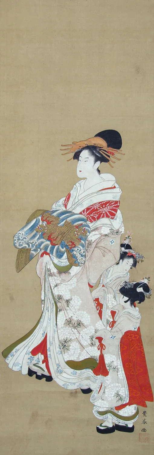 歌川豊春《遊女と禿図》